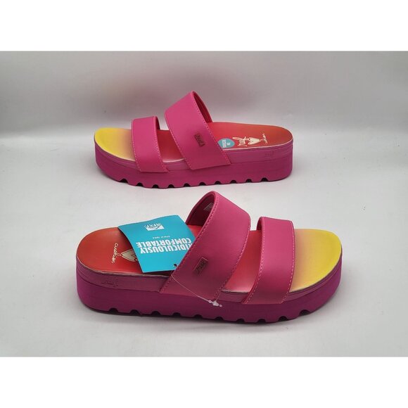 REEF Banded Horizon Hi Platform Slip On Cushion Comfort Slide Sandal Pink Size 6 - Picture 4 of 10
